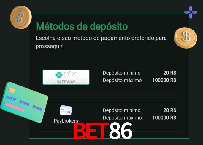 O cassino bet86 oferece uma grande variedade de métodos de pagamento